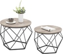 VASAGLE Table basse ronde, lot de 2, table de salon, table d'appoint, style vintage, plateau amovible pour le salon, grège-noir LET040B02V1