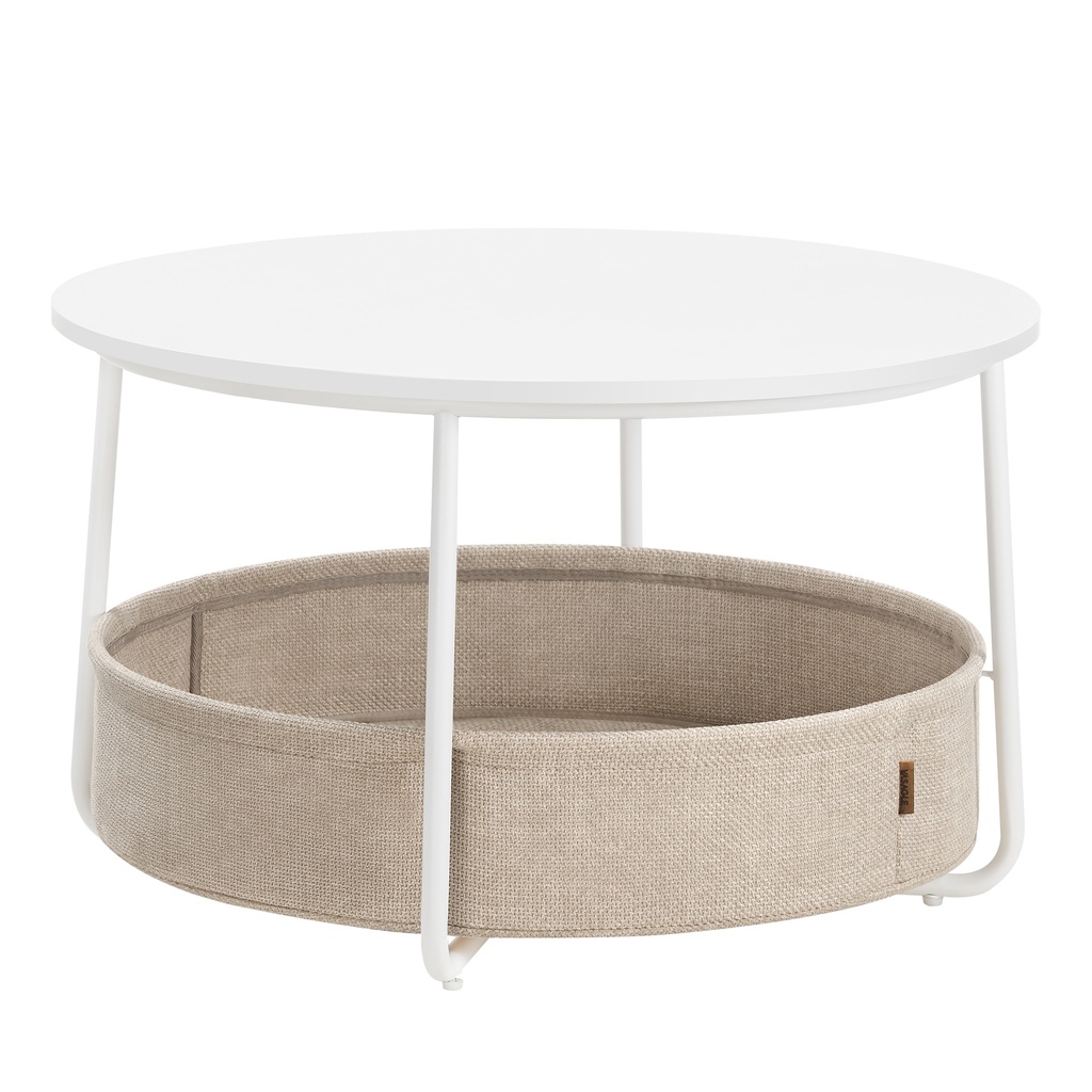 [LCT244W10] VASAGLE Table basse ronde avec panier en tissu, style moderne, blanc mat et marron LCT244W10