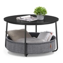 VASAGLE Table basse avec rangement, table centrale ronde pour salon avec panier en tissu, style moderne, structure en métal, noir encre et gris ardoise ULCT244B56