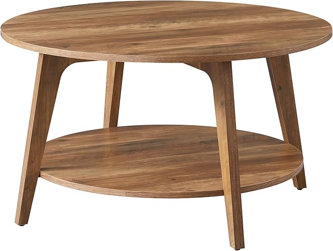 [LCT243K41] VASAGLE Table basse ronde à 2 étages avec rangement, pour salon, 80 x 45 cm, facile à assembler, marron miel LCT243K41