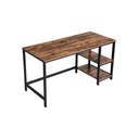VASAGLE Bureau d'ordinateur, bureau avec 2 étagères à gauche ou à droite, table de travail pour bureau, salon, cadre en acier, industriel, marron rustique et noir LWD55X