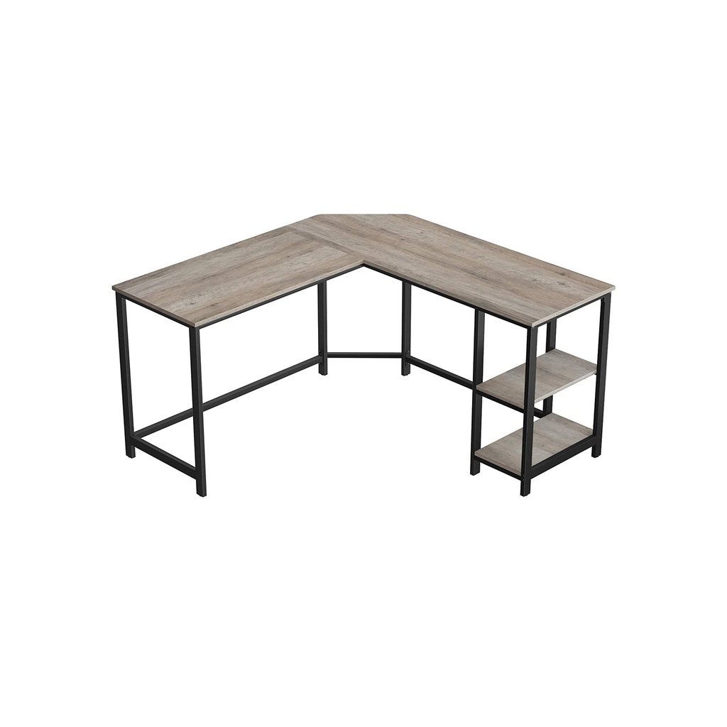 [LWD72MB] VASAGLE Bureau d'ordinateur, bureau d'angle en forme de L, poste de travail avec étagères pour bureau à domicile, peu encombrant, facile à assembler, industriel, grège et noir LWD72MB