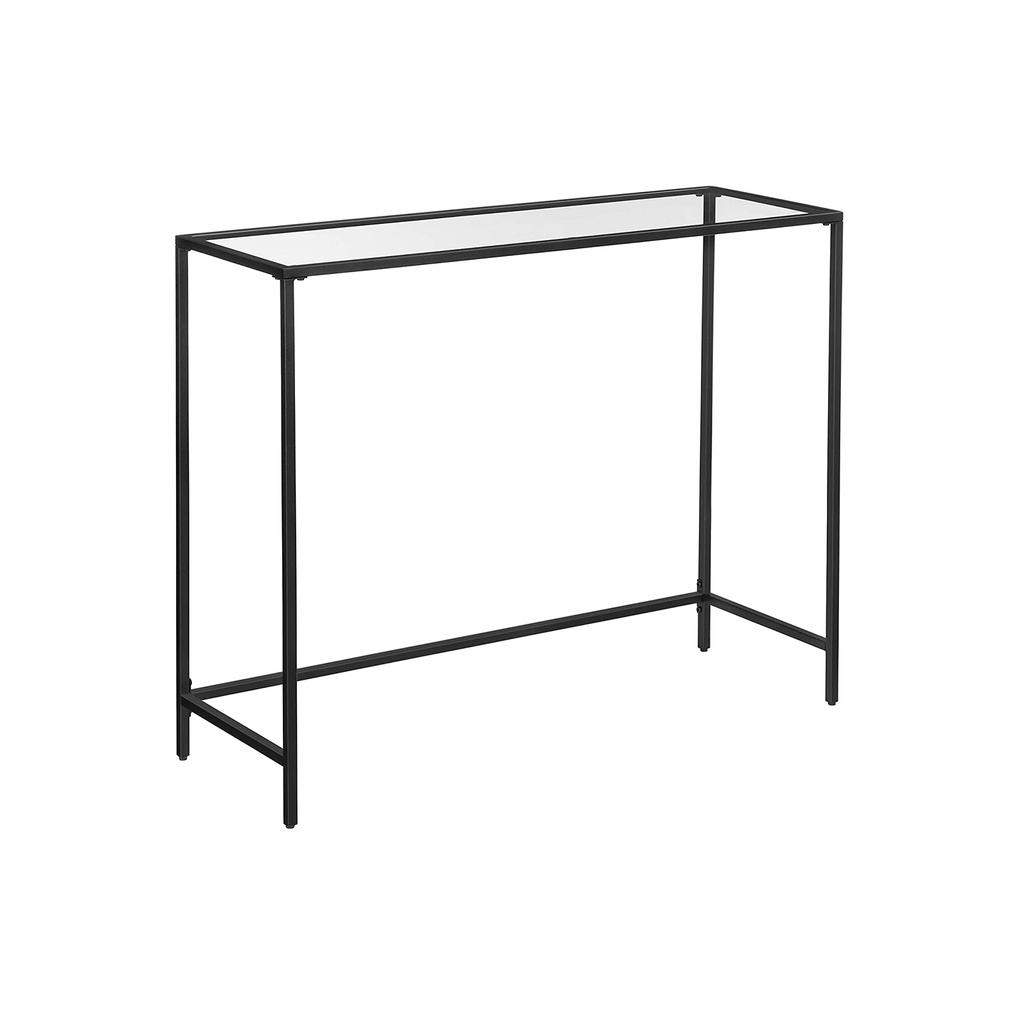 [LGT026B01] VASAGLE Table console, table en verre trempé, canapé ou table d'entrée moderne, structure en métal, pieds réglables, pour salon, couloir, noir LGT026B01
