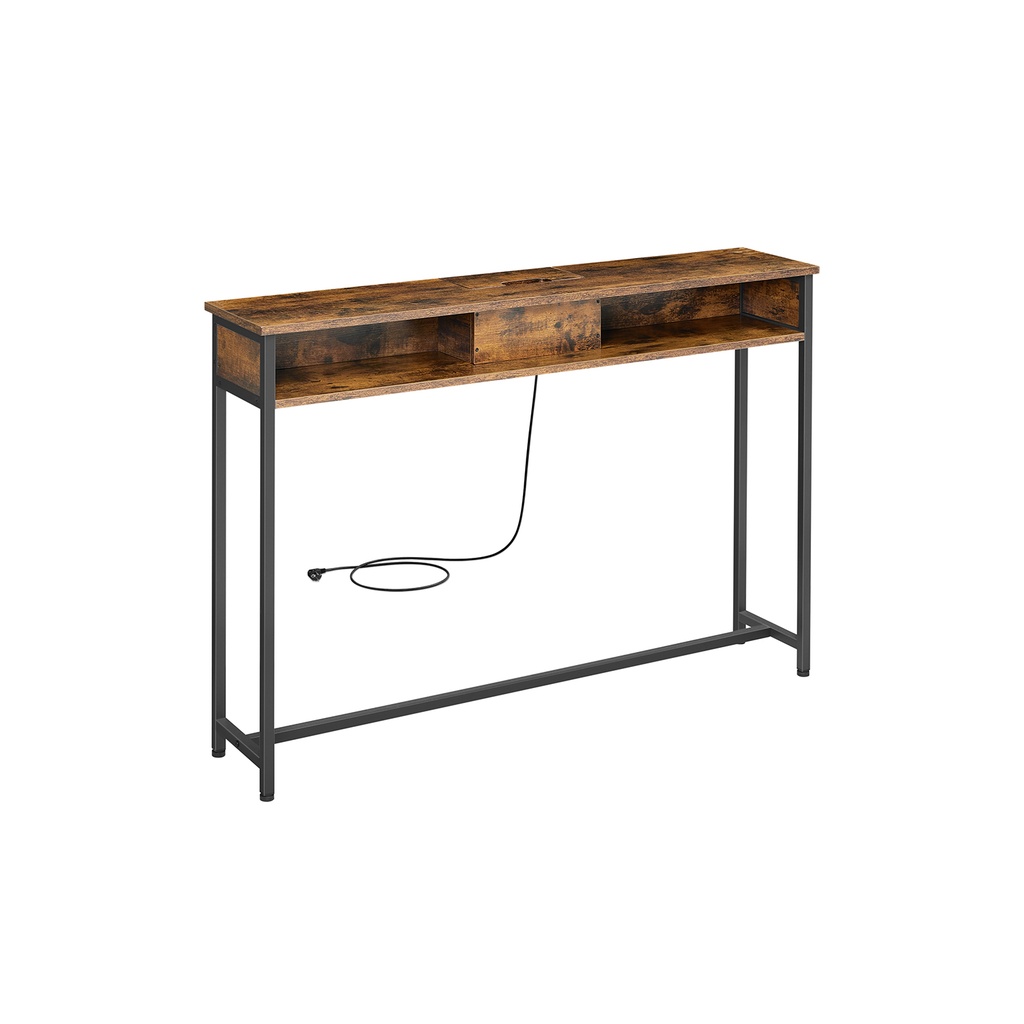 VASAGLE Console fine avec prises et ports USB, marron rustique et noir LNT111K01