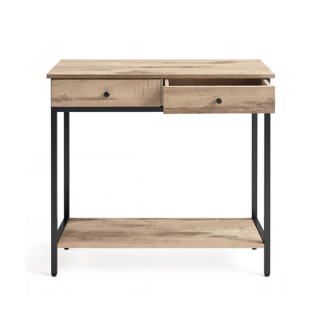 VASAGLE Table console, table d'entrée, table d'appoint, table de canapé avec 2 tiroirs, structure en acier, couloir, salon, design industriel, marron chameau-noir encre LNT015W01