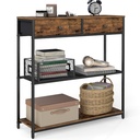 Table console fine avec 2 tiroirs en tissu, table d'appoint de canapé à 3 niveaux pour salon ou couloir, 24 x 76 x 80 cm, marron et noir