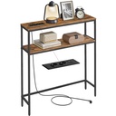 VASAGLE Table console, table de canapé étroite avec 2 étagères, 20 x 80 x 80 cm, table d'entrée avec station de charge, pour salon, couloir, entrée, marron vintage/noir encre LNT135KD01