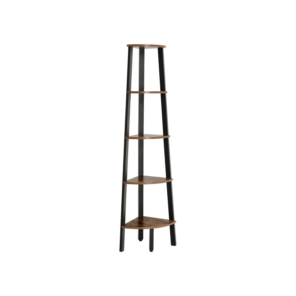 VASAGLE Étagère d'angle, bibliothèque échelle industrielle à 5 niveaux, support de rangement, avec cadre en métal, pour salon, maison, bureau, marron rustique LLS35X