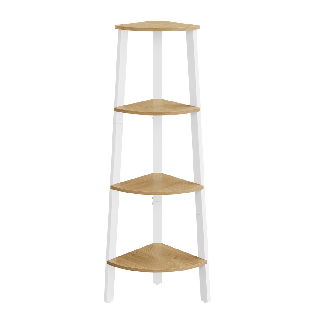 VASAGLE Étagère d'angle à 4 niveaux, étagère échelle pour salon, bibliothèque ou support pour plantes, meuble d'appoint industriel, chêne naturel et blanc mat LLS034Y70