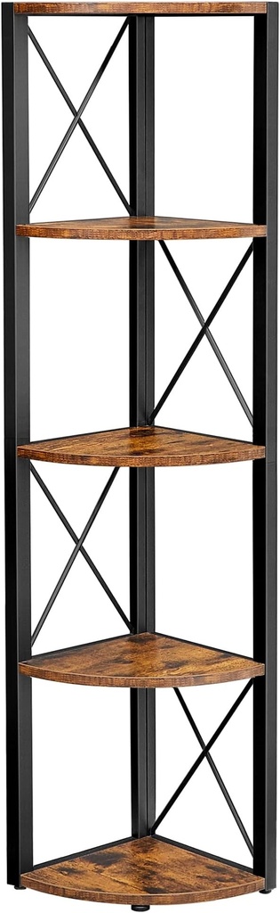 VASAGLE Étagère d'angle à 5 niveaux, étagère de rangement multifonction, bibliothèque, support pour plantes, pour salon, salle de bain, cuisine, chambre, bureau, facile à assembler, industriel, marron rustique et noir