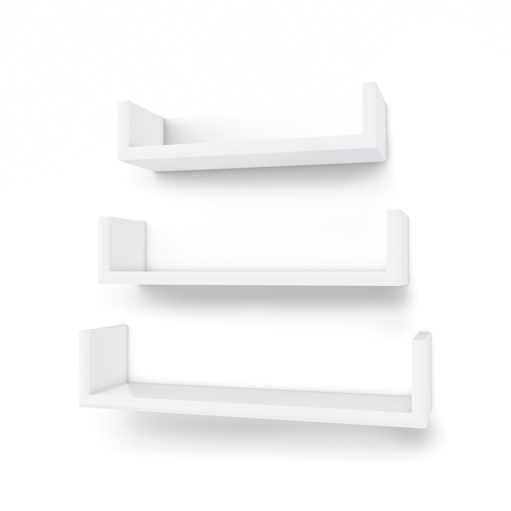 SONGMICS Lot de 3 étagères murales modernes, étagère de rangement flottante en MDF avec finition brillante et montage invisible, blanc LWS40WT