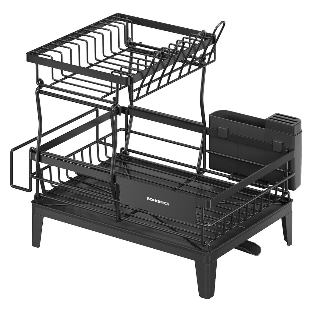 [KCS551BH01] SONGMICS Égouttoir à Vaisselle, Égouttoir à Vaisselle pour Comptoir de Cuisine, Bec Rotatif et Extensible à 360°, Égouttoir, avec Porte-Couverts, 31 x 42 x 36,5 cm, Noir Encre KCS551BH01