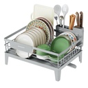 SONGMICS Dish Drying Rack, Dish Drainer Rack for Kitchen Counter, 360° Rotatable and Extendable Spout, Draining Board, with Cutlery Holder, 31 x 42 x 18.5 cm, Dove Grey KCS550G01
