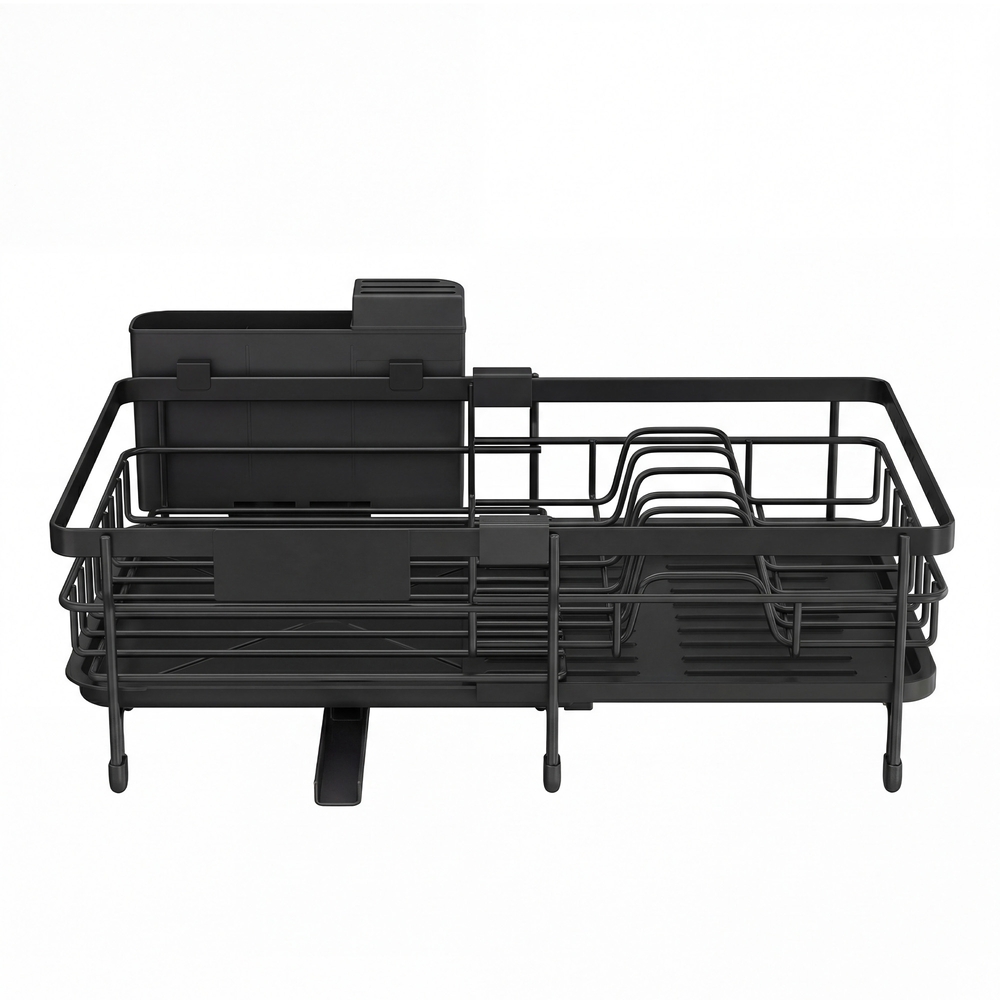 [KCS556BH01] SONGMICS Dish Drainer Rack, Large Extendable Draining Board Rack for Small Spaces, 360° Rotating Extendable Spout, Kitchen Sink Drainer, Steel, 46.5 x 29.6 x 14 cm, Ink Black KCS556BH01