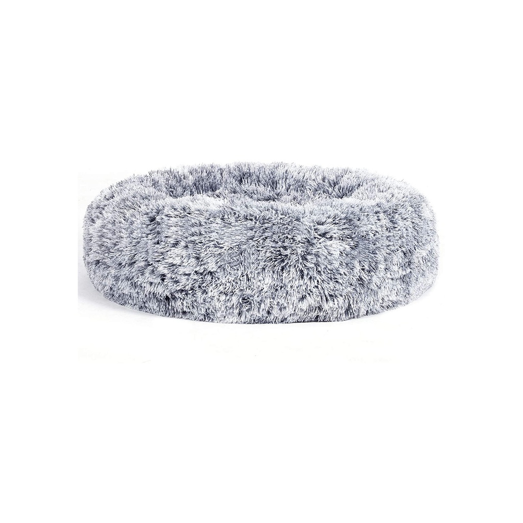 [PGW038G01] FEANDREA Lit pour Chien, Lit pour Chat Donut, Lit pour Animal de Compagnie Moelleux et Apaisant avec Housse Amovible et Lavable, Peluche Longue et Douce, 60 cm, Gris