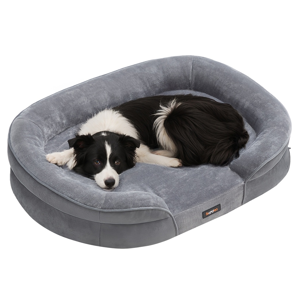 [PGW282G01] Feandrea UPGW282G01 Lit pour chien, grand canapé orthopédique pour chien, 36 x 27 x 7 pouces, mousse pour cage à œufs, doublure imperméable, bords surélevés, housse amovible et lavable en machine, antidérapant, gris clair