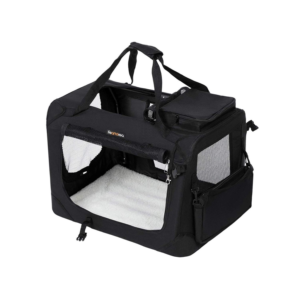 [PDC60H] FEANDREA Sac Portable pour Animaux de Compagnie, Sac de Transport pour Animaux de Compagnie Pliable en Tissu, Cage pour Animaux de Compagnie M pour siège de Voiture, Sac pour Chien, Noir PDC60H