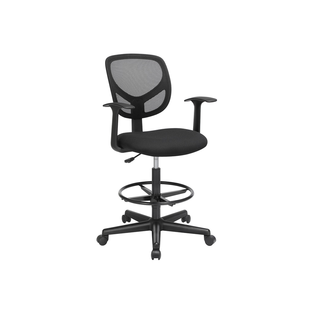 SONGMICS Chaise de bureau Tabouret de travail ergonomique avec accoudoirs Hauteur d'assise 55-75 cm Chaise de travail haute avec repose-pieds réglable Capacité de charge 120 kg Noir OBN25BK