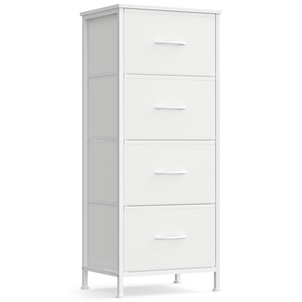[LGS314WH01] Meuble de rangement à tiroirs, commode pour chambre à coucher, placard, 4 tiroirs en tissu, blanc