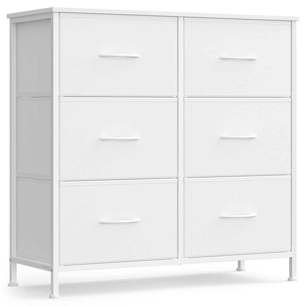[LGS123WH01] SONGMICS Commode pour chambre à coucher, commode, acier, MDF, 6 tiroirs en tissu intissé, meuble de rangement, placard, entrée, blanc nuage et blanc neige ULGS123WH01
