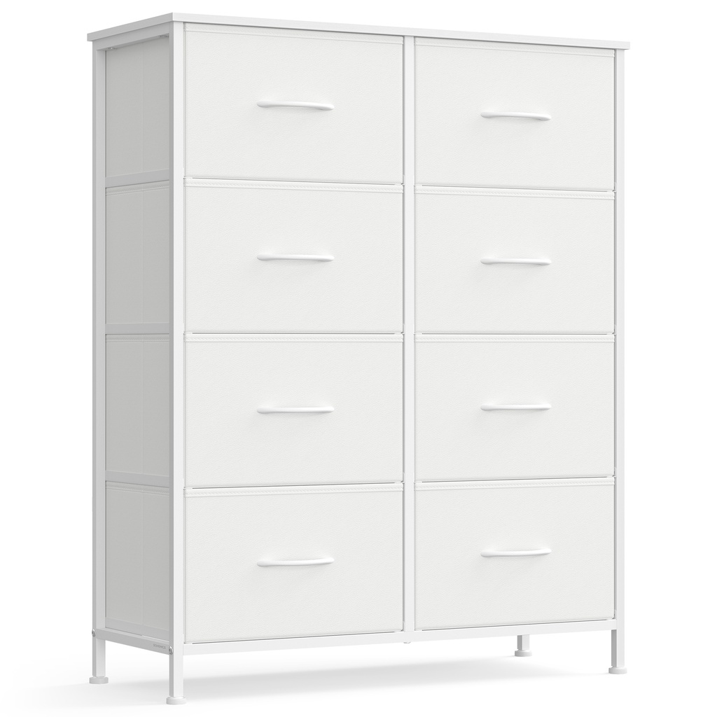 [LGS124WH01] SONGMICS Commode pour chambre à coucher, commode, acier, MDF, 8 tiroirs en tissu intissé, meuble de rangement, placard, entrée, blanc nuage et blanc neige ULGS124WH01