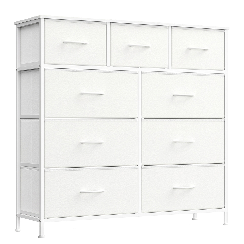 [LGS324WH01] SONGMICS Collection BELLAH - Commode, Meuble de Rangement, Acier, pour Chambre, Placard, Couloir, Salon, 9 Tiroirs, Moderne, Blanc Nuage et Blanc Neige LGS324WH01