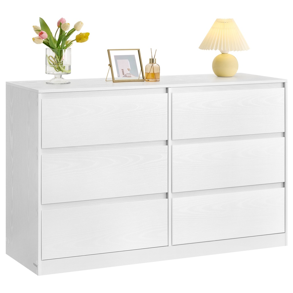 [LTS616W01] Coffre de rangement à 6 tiroirs pour chambre à coucher, armoire de rangement moderne pour vêtements, 40 x 119,4 x 75 cm, blanc