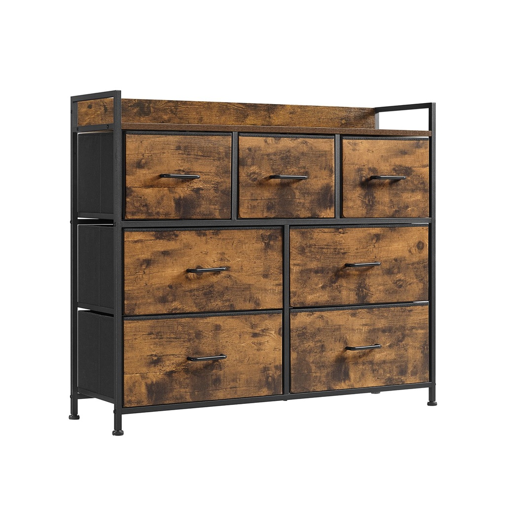 [LTS137B01] SONGMICS Commode en tissu, meuble de rangement pour chambre à coucher, commode avec 7 tiroirs, avec structure et poignées en métal, industriel, marron rustique et noir LTS137B01