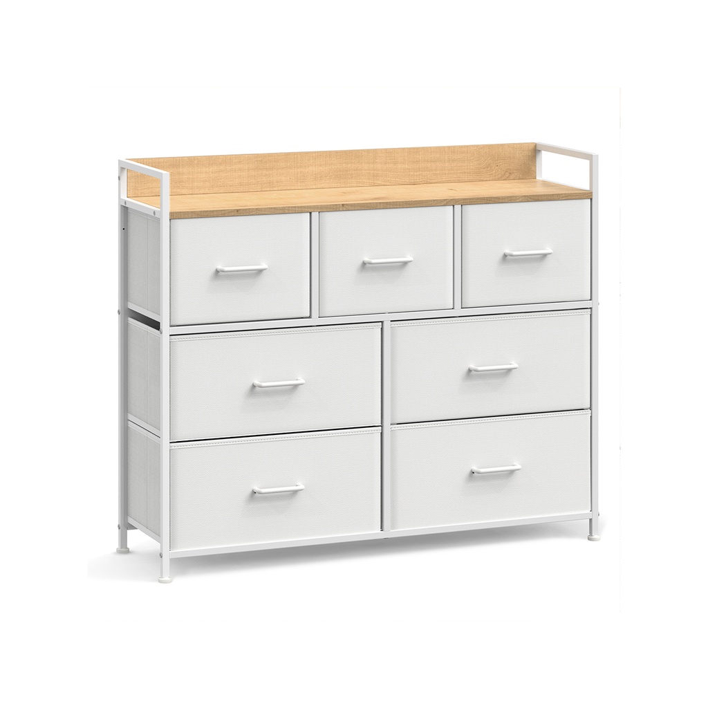 [LTS523W57] SONGMICS LTS523W57 Commode, Placard, Meuble de Rangement, 7 Tiroirs en Tissu avec Poignées, Structure en Métal, Style Moderne, Coloris Blanc et Bois