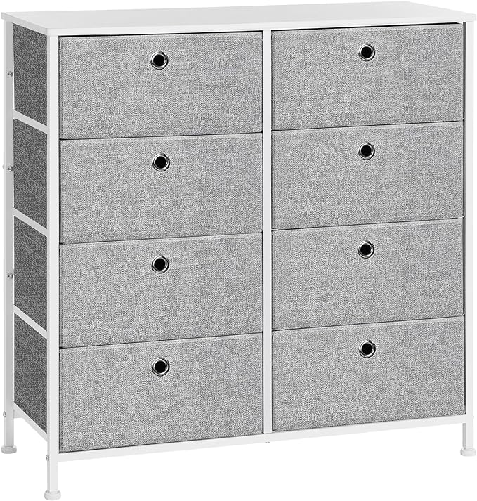 [LTS24W] SONGMICS Commode, meuble de rangement avec 8 tiroirs en tissu faciles à tirer, commode, meuble de rangement avec structure en métal, plateau de table, pour placard, chambre d'enfant, gris clair et blanc LTS24W