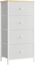 SONGMICS Commode de chambre à coucher, meuble de rangement à tiroirs, commode avec 4 tiroirs en tissu, structure en métal, haute et fine, pour placard, blanc et chêne LTS314W57