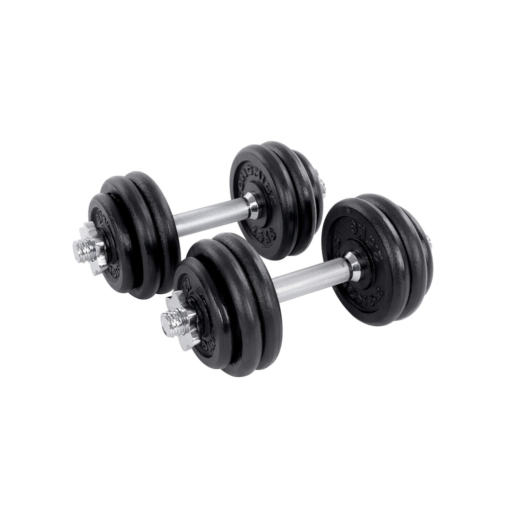 SONGMICS Ensemble d'haltères 2 en 1, 2 poids réglables en fonte de 15 kg, avec barre d'haltères en acier supplémentaire, entraînement de fitness, musculation, salle de sport à domicile, noir SYL30LBK