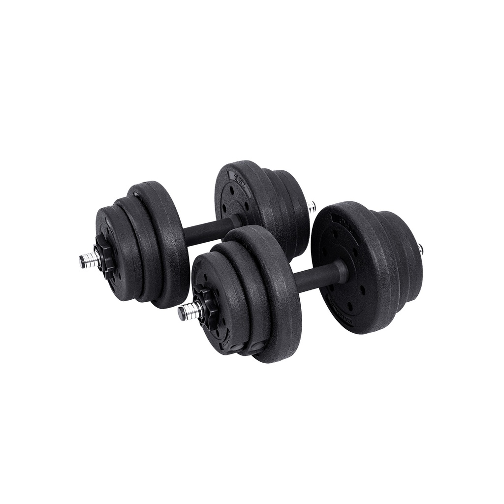 SONGMICS Lot d'haltères 2-en-1, 2 x 10 kg réglables avec barre d'haltères longue supplémentaire, disques plastifiés, fitness, musculation à domicile, noir SYL20HBK