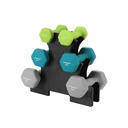 SONGMICS Ensemble d'haltères hexagonaux avec support – 2 x 1 kg, 2 x 2 kg, 2 x 3 kg, finition mate en néoprène, poids à main pour exercices à domicile, citron vert, bleu sarcelle et gris clair SYL612GN