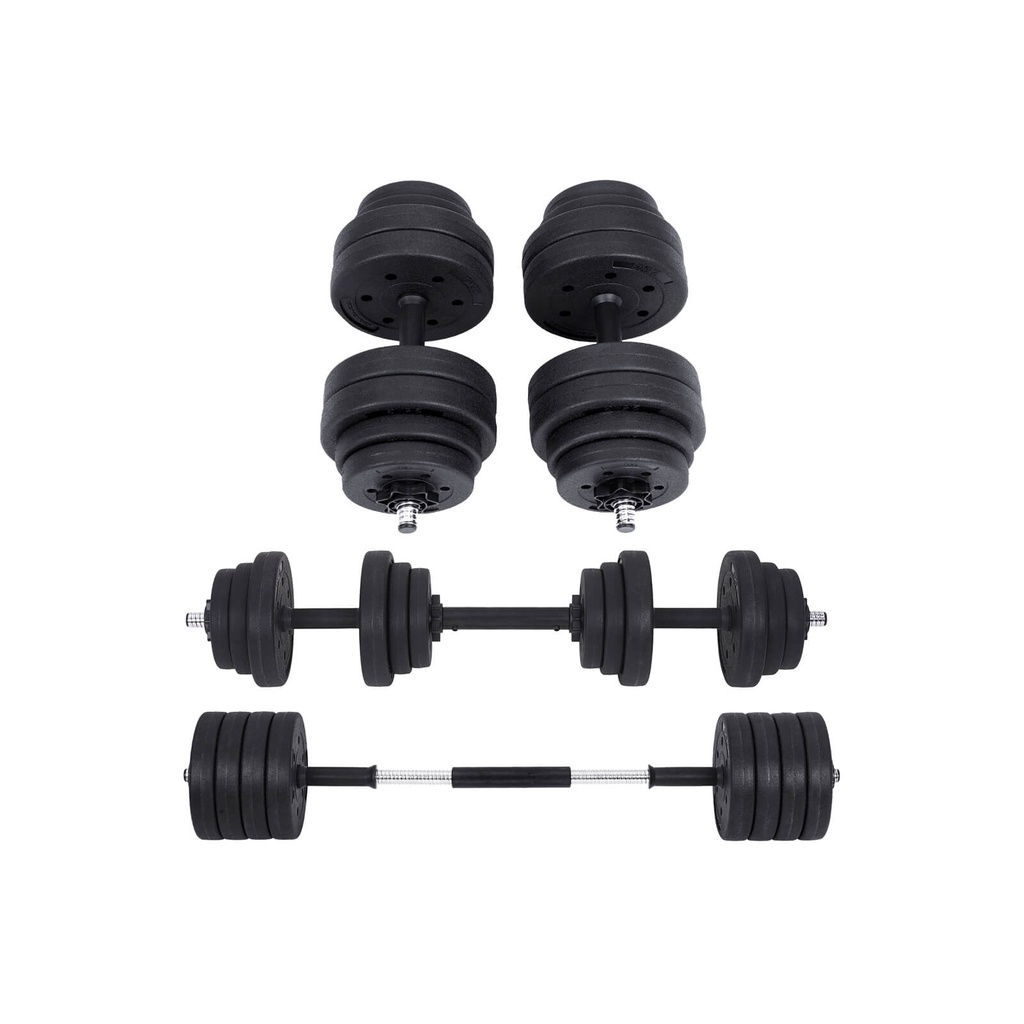 SONGMICS Ensemble d'haltères 2 en 1, 2 haltères réglables de 15 kg avec barre d'haltères supplémentaire, plaques de poids plastifiées, exercice de fitness, salle de gym à domicile, noir SYL30HBK