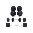 SONGMICS Ensemble d'haltères 2 en 1, 2 haltères réglables de 15 kg avec barre d'haltères supplémentaire, plaques de poids plastifiées, exercice de fitness, salle de gym à domicile, noir SYL30HBK