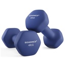 SONGMICS Lot de 2 haltères, 2 poids à main de 4 kg avec revêtement en néoprène, paire d'haltères hexagonaux, entraînement à domicile, exercice de fitness, bleu SYL908Q01