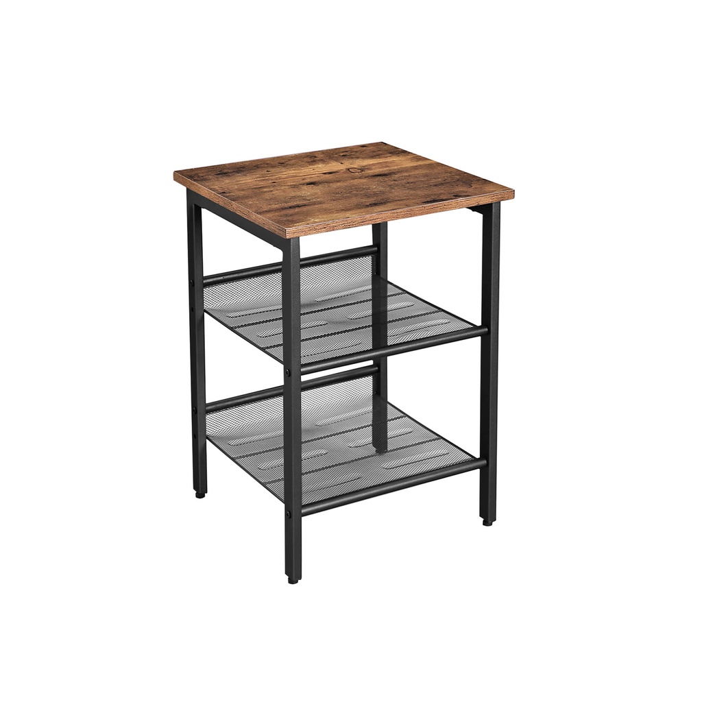 [LET23X] VASAGLE Table d'appoint, table de nuit avec 2 étagères en maille réglables, cadre en acier stable, marron rustique et noir LET23X