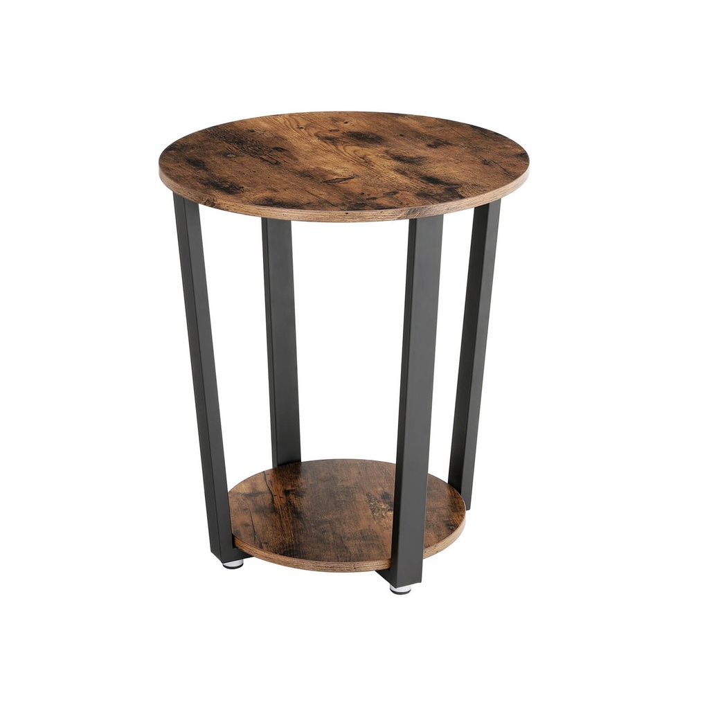 [LET57X] VASAGLE Table d'appoint ronde avec cadre en acier, pour salon, chambre à coucher, montage simple, industriel, marron rustique et noir LET57X