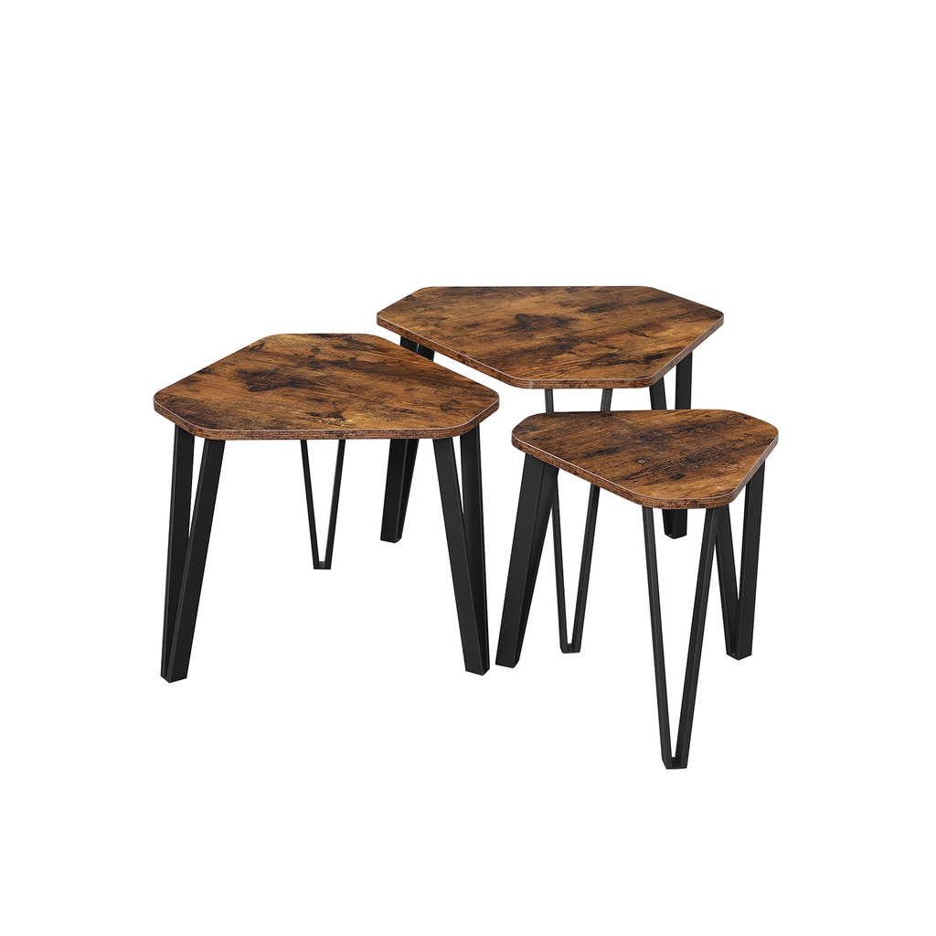 [LNT14BX] VASAGLE Table basse gigogne, lot de 3 tables d'appoint pour salon, tables d'appoint empilables, robuste et facile à assembler, cadre en acier, style industriel, marron rustique et noir LNT14BX