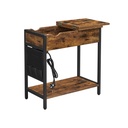 VASAGLE Table d'appoint Table de Chevet Pliante avec Prises Plateau de Table Pliable avec étagère et Sac en Tissu pour Salon Chambre Vintage Marron Noir LET311B01