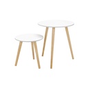 VASAGLE Table d'appoint gigogne, table d'appoint ronde, lot de 2, table basse scandinave minimaliste avec pieds en bois de pin massif, blanc et naturel LET07WN