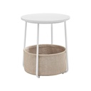 VASAGLE Table d'appoint, table de bout ronde avec panier en tissu, spacieuse, pour salon et chambre, table de chevet, style moderne, blanc et beige LET223W10