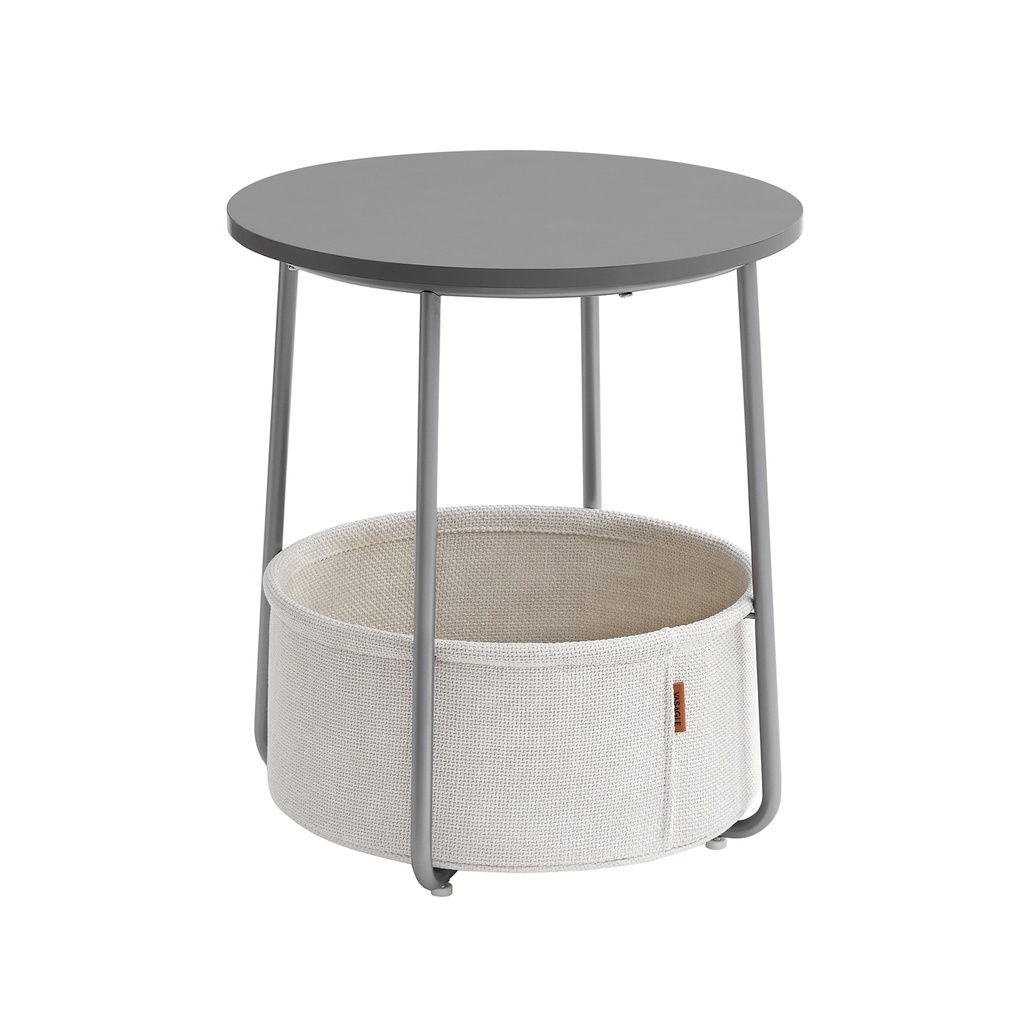 [LET223G49] VASAGLE Petite Table Basse Ronde, Table d'Appoint avec Panier en Tissu, Rangement, pour Salon, Chambre, Table de Chevet, Style Moderne, Gris Ciment et Blanc Nuage LET223G49