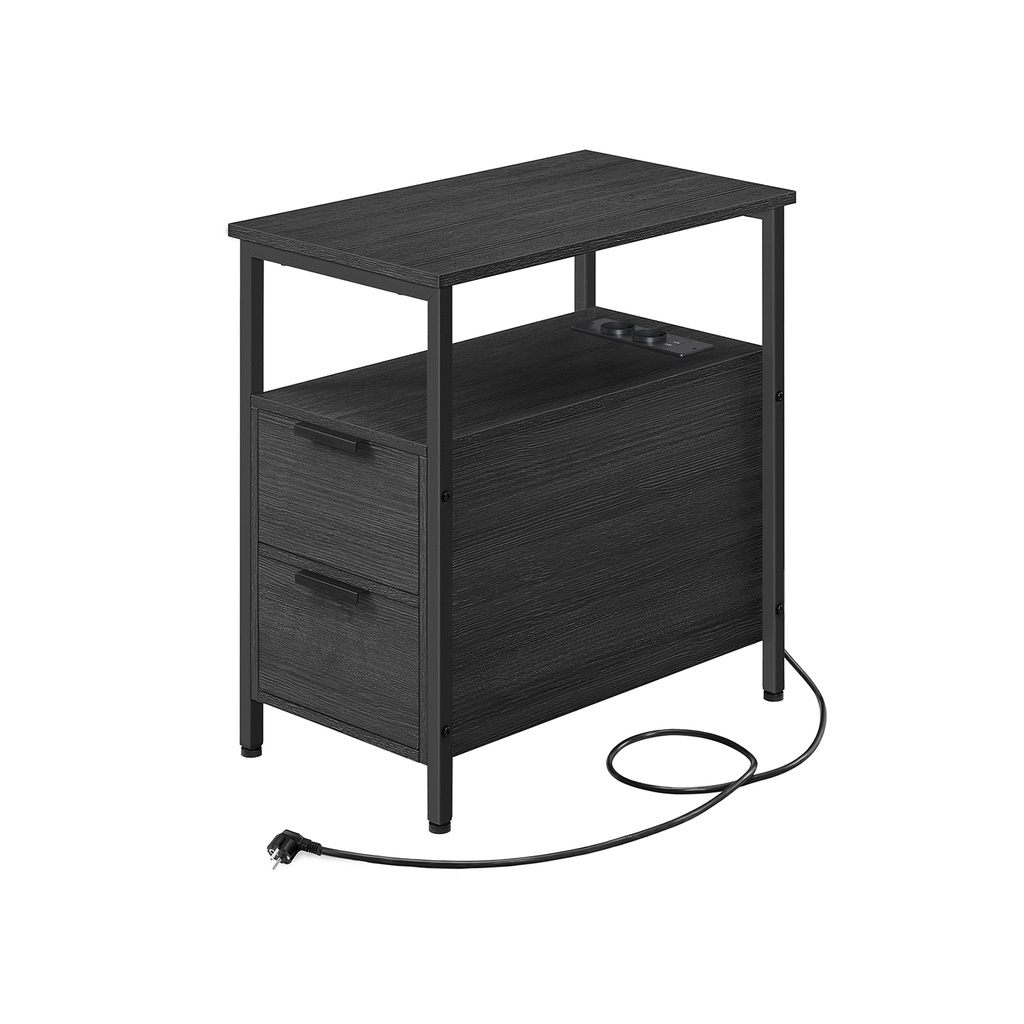 [LET325B22] VASAGLE Table d'Appoint, Table de Chevet avec Multiprise, 2 Tiroirs, Table de Canapé, Table de Chevet pour Salon, Chambre, Gris Anthracite Classique Noir LET325B22