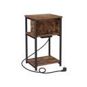 VASAGLE Table de chevet fine avec multiprise, 2 prises AC et 2 USB, marron vintage et noir LET375B01