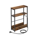 VASAGLE Slim Side Table with Power Strip, 3 Tier Nightstand, End Table, for Small Spaces, Magazine Rack, Living Room, Bedroom, Office, Rustic Brown and Ink Black LET335K02