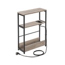 VASAGLE Table d'appoint fine avec multiprise, table de chevet à 3 niveaux, bout de canapé, pour petits espaces, porte-revues, salon, chambre, bureau, grège chiné et noir encre LET335K05