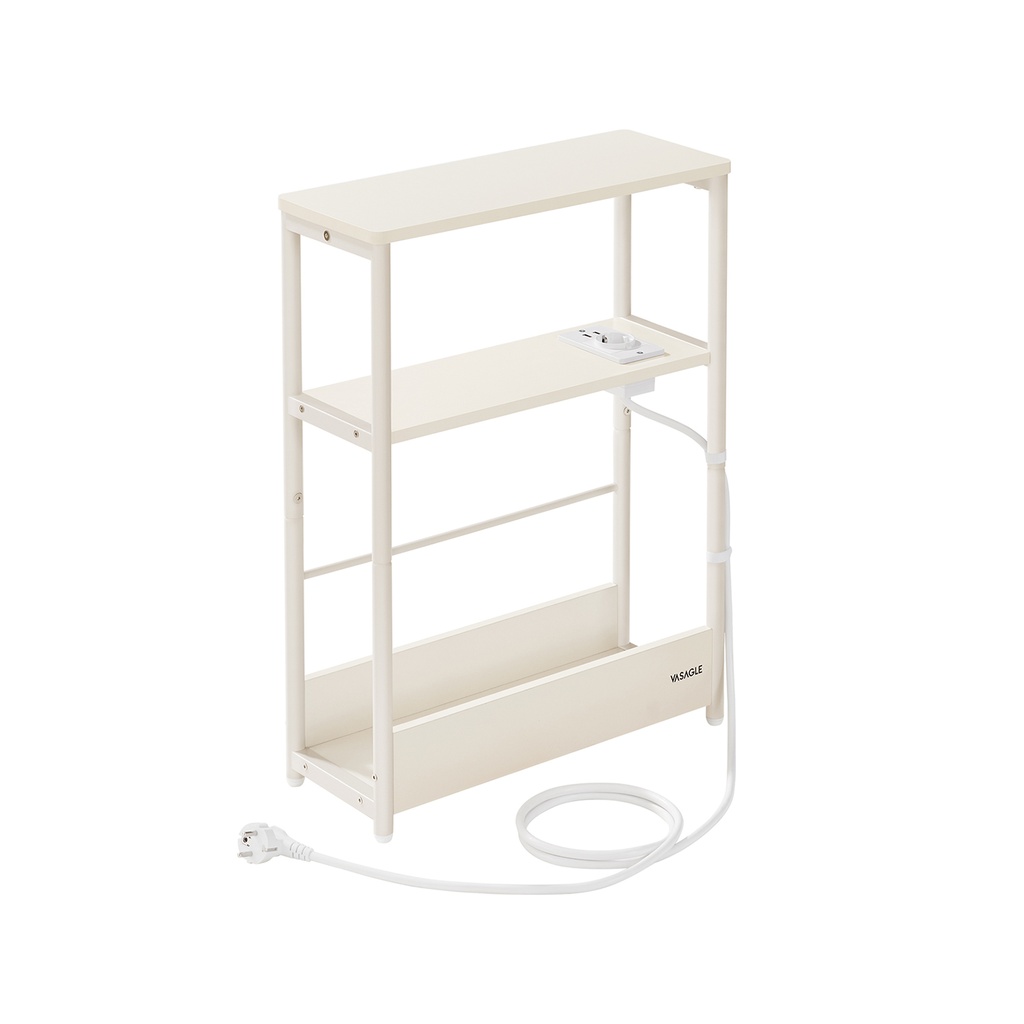 [LET335W02] VASAGLE Table d'appoint fine avec multiprise, table de chevet à 3 niveaux, table d'appoint, pour petits espaces, porte-revues, salon, chambre, bureau, blanc crème LET335W02
