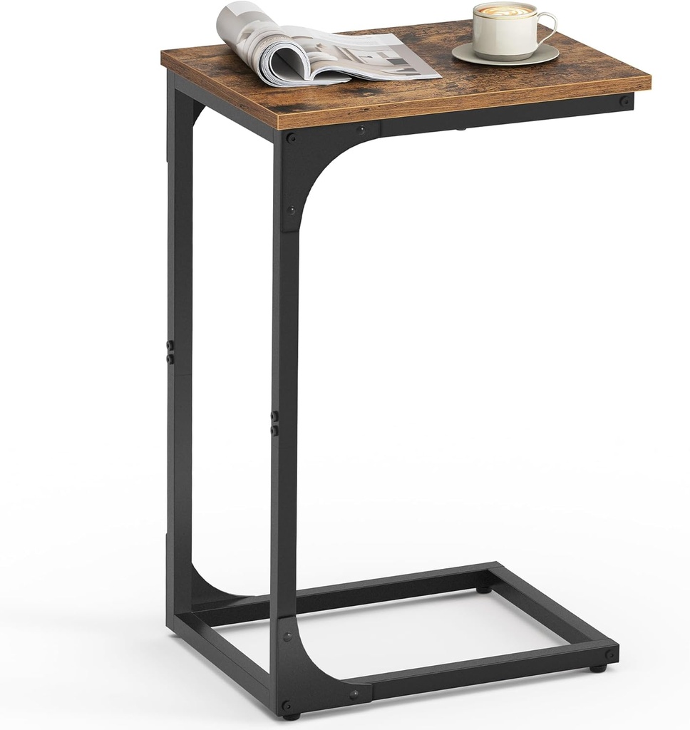 [LET350B01] VASAGLE Table d'appoint en forme de C, petite table d'appoint pour canapé, table de canapé avec cadre en métal pour salon, chambre à coucher, chevet, marron rustique et noir